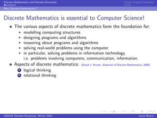 Structure Mathmatics For Computer Tech Discrete Structured Mathematics Subject COSC 50A | PDF