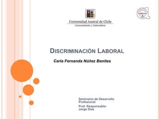DISCRIMINACIÓN LABORAL
 Carla Fernanda Núñez Benites




             Seminario de Desarrollo
             Profesional
             Prof. Responsable:
             Jorge Díaz
 