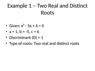 Exactly Distinct Roots Understanding the Discriminant of Quadratic Equations: Nature and Types ...