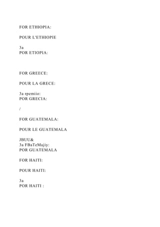 FOR ETHIOPIA:
POUR L'ETHIOPIE
3a
POR ETIOPIA:
FOR GREECE:
POUR LA GRECE:
3a rpemiio:
POR GRECIA:
/
FOR GUATEMALA:
POUR LE GUATEMALA
JBUU&
3a FBaTeMajiy:
POR GUATEMALA
FOR HAITI:
POUR HAITI:
3a
POR HAITI :
 