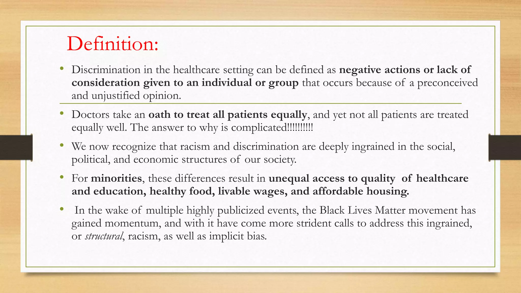 Discrimination in health care ppt by nayana | PPTX