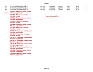 Sheet1

  81      DT/SUPRA/DS80T/S/125X22,23               DS 80 T         125X22,23       227951   26.17   EUR   1
  81      DT/SUPRA/DS80T/S/180X22,23               DS 80 T         180X22,23       227952   41.04   EUR   1
  81      DT/SUPRA/DS80T/S/230X22,23               DS 80 T         230X22,23       227953   52.14   EUR   1
          DL 60 U - Prezentare: sudat cu laser
Termeni   Margine: segmentată
          DS 60 T - Prezentare: sinterizat
          Margine: închisă                                   Preturile nu includ TVA
          DL 80 U - Prezentare: sudat cu laser
          Margine: segmentată
          DS 80 T - Prezentare: sinterizat
          Margine: închisă
          DL 80 B - Prezentare: sudat cu laser
          Margine: segmentată
          DS 80 F - Prezentare: sinterizat
          Margine: închisă
          DL 100 U - Prezentare: sudat cu laser
          Margine: segmentată
          DS 100 T - Prezentare: sinterizat
          Margine: închisă
          DL 100 B - Prezentare: sudat cu laser
          Margine: segmentată
          DL 100 A - Prezentare: sudat cu laser
          Margine: segmentată
          DL 100 M - Prezentare: sudat cu laser
          Margine: segmentată
          DL 100 SL - Prezentare: sudat cu laser
          Margine: segmentată
          DL 81 U - Prezentare: sudat cu laser
          Margine: segmentată
          DL 82 U - Prezentare: sudat cu laser
          Margine: segmentată




                                                        Page 3
 