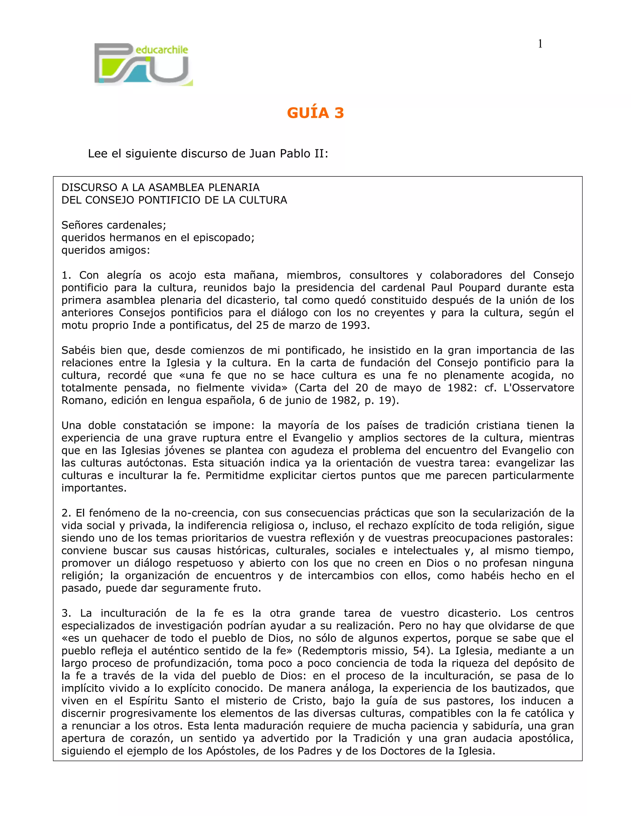 Discurso Juan Pablo Ii Guía 3