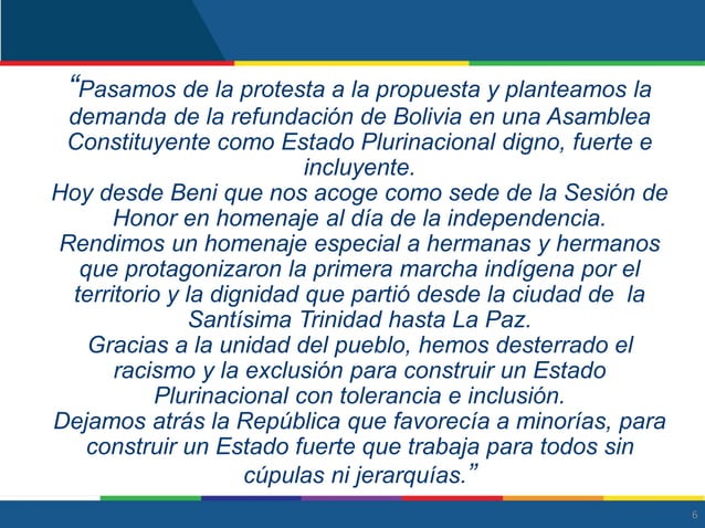 Discurso del presidente Evo Morales por el 6 de agosto. | PDF