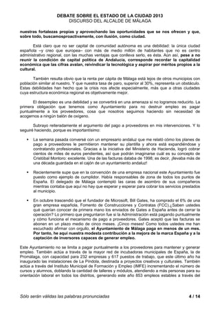Discurso del alcalde de Málaga en el Debate sobre el Estado de la ...