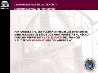 GESTION BASADA EN LA CIENCIA Y  GESTION BASADA EN PRINCIPIOS:  LAS CONTRIBUCIONES DE TAYLOR Y FAYOL HAY QUIENES TAL VEZ PODRÁN ATRIBUIR LAS DIFERENTES MENTALIDADES DE ESTOS DOS PROTAGONISTAS AL HECHO QUE UNO REPRESENTA  LA ELEGANCIA  DEL FRANCÉS  Y EL OTRO  EL PRAGMATISMO  DEL AMERICANO   