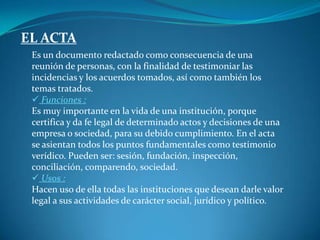 LA SOLICITUD¿Qué una solicitud?E s un documento o recurso mediante el cual se dirige a la superioridad, pidiendo o gestionando algo que está amparado por las leyes o disposiciones. A través de este documento hacemos uso de un derecho.  Funciones : La función específica es gestionar, pedir algún beneficio de carácter personal, sustentando los motivos y razones que lo determinan. Se debe entregar en un plazo debido. Se escribe con copia simple, esto quedará como constancia para el remitente. ¿Cuándo se utilizará este documento? Se elabora para solicitar certificado de estudios, inscripción como postulante, concesión de becas, licencias, certificados, etc. 
