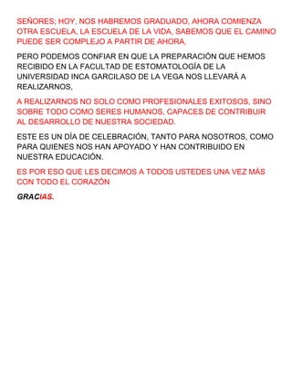 Discurso de graduación de Estomatología