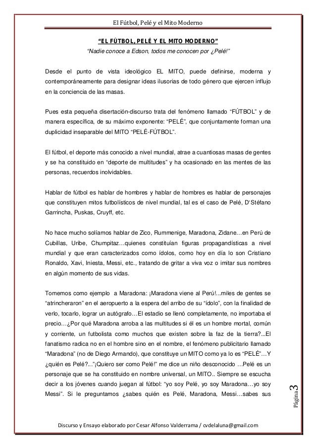 DISCURSO Y BREVE ENSAYO / EL FÚTBOL, PELÉ Y EL MITO MODERNO
