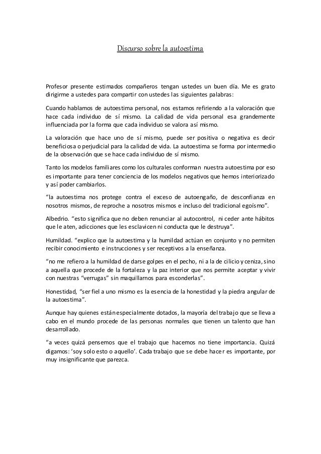Discurso Sobre La Autoestima