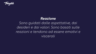 Reazione
Sono guidati dalle aspettative, dai
desideri e dai valori. Sono basati sulle
reazioni e tendono ad essere emotivi e
viscerali
 