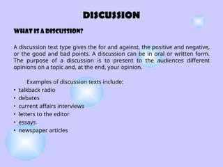 Comprehensive Guide to Writing and Structuring Discussion Texts | PPT