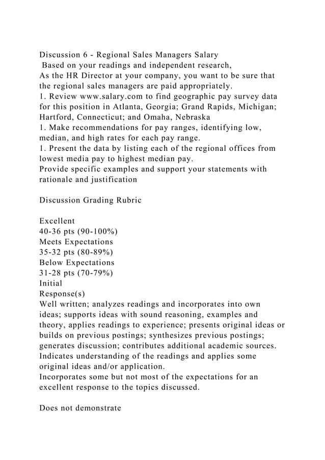 Discussion 6 Regional Sales Managers Salary Based on your readin.docx