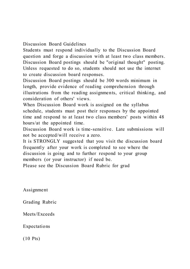 Discussion Board Guidelines Students must respond individually