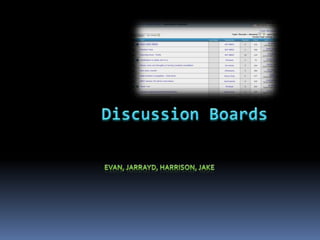 Discussion Boards Evan, Jarrayd, Harrison, Jake 
