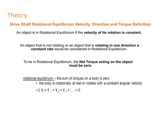 Theory
Drive Shaft Rotational Equilibrium Velocity, Direction and Torque Definition
An object is in Rotational Equilibrium...