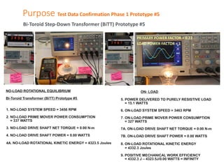 Purpose Test Data Confirmation Phase 1 Prototype #5
NO-LOAD ROTATIONAL EQUILIBRIUM
Bi-Toroid Transformer (BiTT) Prototype ...