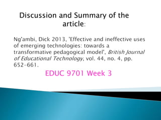 Discussion and Summary of the
article:
EDUC 9701 Week 3
 
