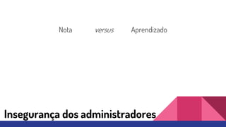 Insegurança dos administradores
Nota versus Aprendizado
 