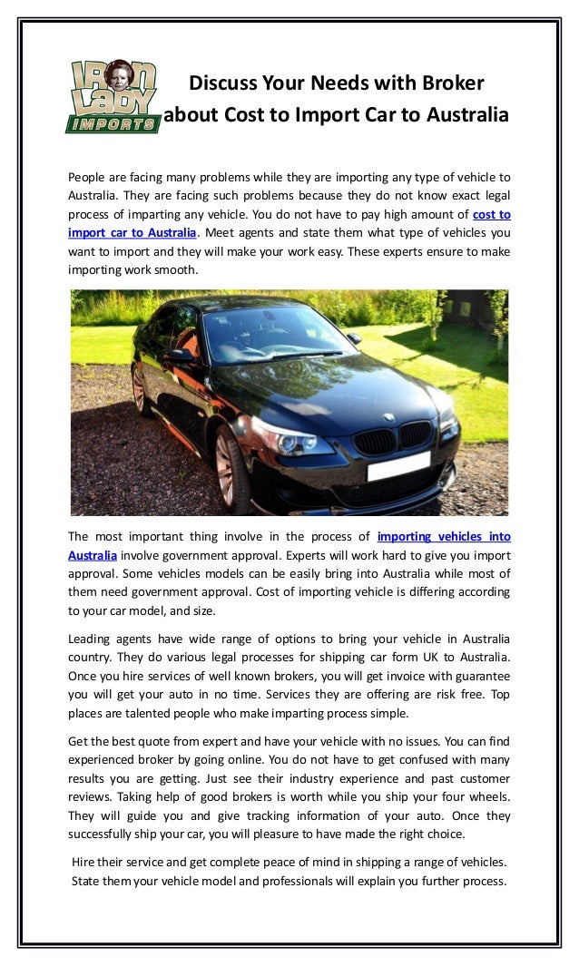 Discuss Your Needs With Broker About Cost To Import Car To Australia