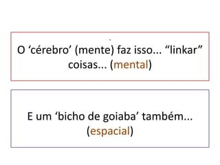 .O ‘cérebro’ (mente) faz isso... “linkar” coisas... (mental)E um ‘bicho de goiaba’ também... (espacial)
