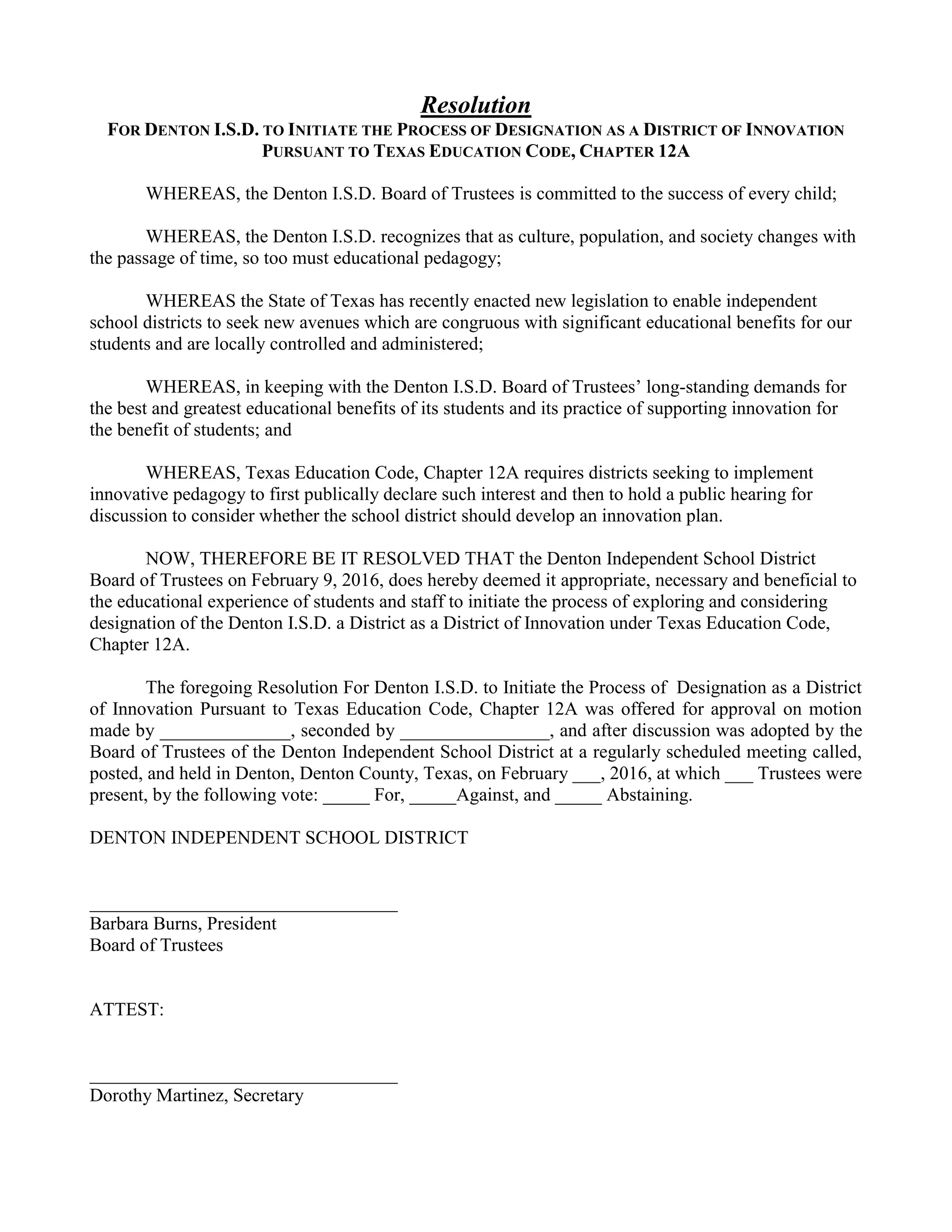 DISD DOI Resolution | PDF