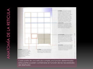 ANATOMÍA DE LA RETICULACada parte de una retícula cumple una función determinada; estas partes pueden combinarse en función de las necesidades del diseñador. 