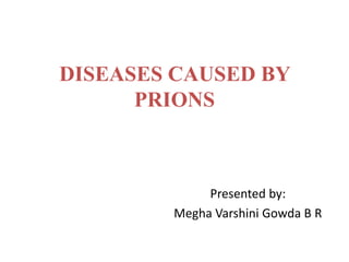 DISEASES CAUSED BY
PRIONS
Presented by:
Megha Varshini Gowda B R
 