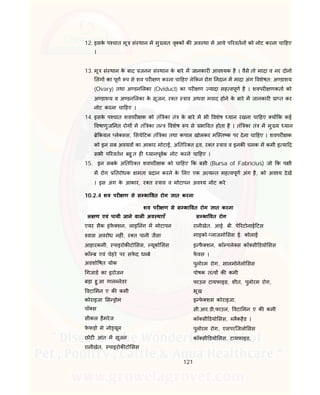 121
12. इसके प चात मू सं थान म मु यत: वृ क क अव था म आये प रवतन को नोट करना चा हए
।
13. मू सं थान के बाद जनन सं थान के बारे म जानकार आव यक है । वैसे तो मादा व नर दोनो
लंग का पूण प से शव पर ण करना चा हए ले कन रोग नदान म मादा अंग वशेषत: अ डाशय
(Ovary) तथा अ डन लका (Oviduct) का पर ण यादा मह वपूण है । शवपर णकता को
अ डाशय व अ डन लका के सूजन, र त ाव अथवा मवाद होने के बारे म जानकार ा त कर
नोट करना चा हए ।
14. इसके प चात शवपर क को तं का तं के बारे म भी वशेष यान रखना चा हए य क कई
वषाणुज नत रोग म तं का त वशेष प से भा वत होता है । तं का तं म मु य यान
े कयल ले सस, सये टक तं का तथा कपाल खोलकर मि त क पर देना चा हए । शवपर क
को इन सब अवयव का आकार मोटाई, अ त र त व, र त ाव व इनक चमक म कमी इ या द
सभी प रवतन बहु त ह यानपूवक नोट करने चा हए ।
15. इन सबके अ त र त शवपर क को चा हए क बसी (Bursa of Fabricius) जो क प ी
म रोग तरोधक मता दान करने के लए एक अ य त मह वपूण अंग है, को अव य देख
। इस अंग के आकार, र त ाव व मोटापन अव य नोट करे
10.2.4 शव पर ण से स भा वत रोग ात करना
शव पर ण से स भा वत रोग ात करना
ल ण एवं पायी जाने वाल अव थाएँ स भा वत रोग
एयर सैक इंफे शन, लाइ नंग म मोटापन रानीखेत, आई. बी. पे रटोनाई टस
वास अवरोध नह ं, र त पानी जैसा माइको- लाजमो सस ई. कोलाई
आहारकमी, पाइरोक टो सस, यूको सस इ फै शन, कॉ पले स कॉ सी डयो सस
कॉ ब एवं चेहरे पर सफे द ध बे फे वस ।
अवशो षत योक पुलोरम रोग, सालमोनेलो सस
गजाड का इरोजन पोषक त व क कमी
बड़ा हु आ गाल लेडर फाउल टायफाइड, शीत, पुलोरम रोग,
वटा मन ए क कमी भूख
कोराइजा स ोम इ फे शस कोराइजा,
पॉ स सी.आर.डी,फाउल, वटा मन ए क कमी
सीकल हैमरेज कॉ सी डयो सस, लैकहैड ।
फे फड़ो मे नो यूल पुलोरम रोग, एसपरिजलो सस
छोट आंत म सूजन
रानीखेत, पाइरोक टो सस
कॉ सी डयो सस, टायफाइड,
 