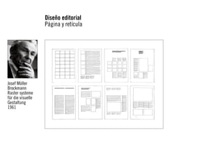 Diseño editorial
Página y retícula

Josef Müller
Brockmann
Raster systeme
für die visuelle
Gestaltung
1961

 