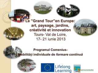 Le ”Grand Tour”en Europe:
art, paysage, jardins,
créativité et innovation
Tours- Val de Loire,
17- 21 iunie 2013
Programul ComeniusMobilități individuale de formare continuă

 