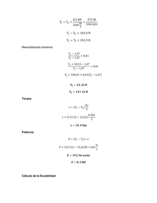 Reemplazando tenemos:
Torque
Potencia
Cálculo de la Durabilidad
 