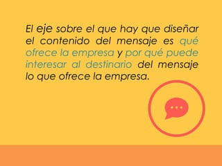 El eje sobre el que hay que diseñar
el contenido del mensaje es qué
ofrece la empresa y por qué puede
interesar al destinario del mensaje
lo que ofrece la empresa.
 