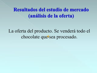 La oferta del producto. Se venderá todo el
      chocolate que sea procesado.
 