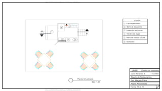 >< 9
VECTORWORKS EDUCATIONAL VERSION
VECTORWORKS EDUCATIONAL VERSION
UNIBE
Carla Paradas A. 15-0460
Diseño de Interiores
Diseño de Restaurantes
Prof. Magaly Caba
Fecha: 15-5-16
Planta Amueblada
123
4
5
1
2
3
4
5
LEYENDA
Caja Registradora
Barra de Despacho
Exhibición de Dulces
Nevera de Jugos
Barra de trabajo y Café
Planta Amueblada
Esc: 1:20
A1
A2 6
6 Motoneta
 