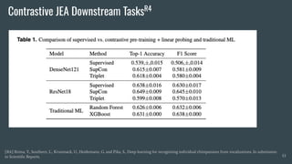 Contrastive JEA Downstream TasksR4
53
[R4] Brima, Y., Southern, L., Krumnack, U., Heidemann, G. and Pika, S., Deep learning for recognizing individual chimpanzees from vocalizations. In submission
to Scientiﬁc Reports.
 