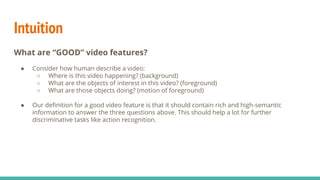 Introduction
Unsupervised video features learning
● Explosion of video data:
○ Estimated number amount of new videos uploaded to YouTube every minute:
■ 400 hours
● Human and animal learning is largely unsupervised: we discover the structure of the world by
observing it, not by being told the name of every object
 