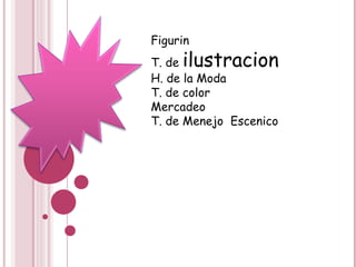 Figurin T. de  ilustracion H. de la Moda T. de color Mercadeo T. de Menejo  Escenico 