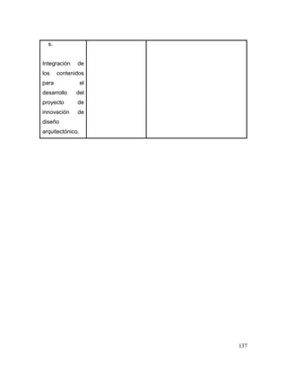 137 
s. 
Integración de los contenidos para el desarrollo del proyecto de innovación de diseño arquitectónico. 
 
