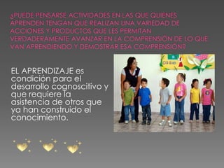 EL APRENDIZAJE es
condición para el
desarrollo cognoscitivo y
que requiere la
asistencia de otros que
ya han construido el
conocimiento.
 