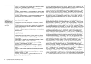 Iniciación a la invención de sectores de juego. Elección de objetos. Reglas y     En el mismo trayecto, buscar permanentemente contrastar las acciones con las verbalizaciones que
                           acuerdos básicos. Objetos de uso personal y grupal.                               referencien al entorno, entendiendo que el enriquecimiento de su vocabulario sumado a la riqueza de
                           Exploración de ritmos y acentos externos en las propias posibilidades de          los movimientos constituye un paso muy importante hacia la autonomía personal.
                           acción.                                                                           Ahora, en todo este recorrido también será de vital importancia cargar las propuestas con un fuerte
                           Exploración y descubrimiento de las posibilidades de juego y en el uso de ob-     componente emocional; esto podría lograrse por ejemplo, tratando de que los niños expresen sus
                           jetos convencionales y no convencionales (aros, pelotas, bolsitas, pompones,      deseos y necesidades participando activamente de momentos como la selección y construcción del
                           pañuelos, etcétera)                                                               material, la distribución del espacio de trabajo, la construcción de las ambientaciones necesarias
                           Exploración y descubrimiento de las posibilidades expresivas en el ajuste de      para los distintos tiempos de la clase, la formación de los pares y grupos de trabajo, etcétera. Así, se
                           las percepciones espacio-témporo-objetales a las prácticas motrices.              entiende que hacerlos participar de estas decisiones a los niños, los comprometerán más afectiva-
                                                                                                             mente con la tarea.
 Las prácticas corpo-      La construcción de los juegos                                                     Continuar estimulando a que los niños jueguen inicialmente de manera libre posibilitando la
 rales ludomotrices y                                                                                        exploración y reconocimiento del propio cuerpo. Esta situación será creada por el docente en forma
 expresivas vincula-       Experimentación y práctica de juegos grupales de cooperación y cantados           intencional, a través de tareas sencillas en las cuales el niño disponga libremente de espacios y de
 das a la interacción      (oposición).                                                                      los materiales que encuentra en la clase. Por ejemplo poner a su disposición pelotas que pican,
 con otros.                Participación en la construcción de reglas y pautas de juego. Roles y refugios.   aros, bolsitas, globos, elásticos circulares, chapitas, tarritos, colchonetas, etcétera, de manera que
                           Participación en la elaboración de nuevas reglas a juegos conocidos y en la       experimenten espontáneamente sus posibilidades. Las consignas podrían plantearse con situaciones
                           invención de juegos nuevos.                                                       a resolver tales como ¿vamos a probar cuáles elementos ruedan?, ¿Qué juego podemos armar con
                           Exploración de las posibilidades de actividades lúdicas y motrices en ámbitos     un compañero utilizando chapitas y tarritos? Así se facilitará la aparición de conductas motrices
                           externos al Jardín.                                                               emergentes y los significados conscientes e inconscientes a los que el niño asocia la forma del
                                                                                                             material. La adhesión que genera la alegría de jugar, es un primer paso hacia el juego de conjunto y
                           La práctica de jugar                                                              cooperativo, teniendo presente que el niño en este momento atraviesa una etapa muy individualista.
                                                                                                             Los juegos asociados a las canciones infantiles, la corporización y la creación de nuevos juegos
                           Experimentación y práctica de juegos con su propio cuerpo y con material.         con acento en lo expresivo, según el significado que el niño les da a partir de la ambientación que
                           Exploración y descubrimiento de las posibilidades de juego con objetos no         el docente logre, presentan también ricas posibilidades para el movimiento. Por ejemplo, al jugar
                           convencionales.                                                                   con globos se pueden corporizar las características del mismo al preguntar: ¿podemos inflar nuestro
                           Experimentación de diferentes roles y modos de participación en los juegos.       cuerpo como un globo?, ¿y la cara? ¡Juguemos a desinflarnos hasta quedar flojitos!, etcétera.
                           Distinción de los resultados favorables y desfavorables.                          Siempre es necesario que el docente reflexione acerca del valor de cada propuesta. Tiene que
                           Expresión de preferencias y sensaciones ante las situaciones de juego.            orientar, proponer ideas, ayudarlos a hablar, hacerles preguntas, para que puedan comprender la
                           Exploración de sectores de juego y de objetos.                                    estructura y el sentido del juego, tarea o actividad y dar la posibilidad de inventar entre todos.
                           Identificación de situaciones conflictivas en el desarrollo de los juegos.        Las acciones individuales o colectivas, perseguirán la diversión, la creación, el ejercicio de la espon-
                           Cuidado del propio cuerpo y el de los otros en los juegos y actividades           taneidad, el descubrimiento, buscando la realización del niño (conocerse y conocer) al jugar.
                           grupales.                                                                         Buscar en los juegos funcionales, simbólicos, de persecución, de representación, de cooperación, el
                           Vivencia de rondas circulares, danzas y canciones bailadas tradicionales y        disfrute en el movimiento, la comunicación y la expresión corporal, gestual.
                           nuevas.                                                                           Al interactuar con el otro en los juegos, el niño va construyendo la idea del respeto al compañero, a
                           Descubrimiento de las posibilidades expresivas en el ejercicio de los roles       la norma, del cuidado propio y del jugador contrario como participe necesario de la actividad lúdica.
                           asignados y asumidos en el juego.                                                 Proponer juegos que inicien al niño en el desarrollo de roles, la posibilidad de compartir y crear de a
                           Exploración y descubrimiento de las posibilidades de comunicación con             dos, de a tres, en pequeños grupos, nuevos juegos y nuevas reglas convenientes para ellos mismos.
                           gestos, mímicas, representaciones, señas.



138  |  Diseño Curricular para Educación Inicial
 