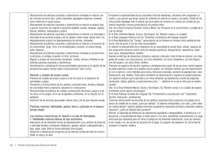 Afianzamiento de prácticas corporales y ludomotrices orientadas en relación con         Enriquecer la significatividad de las propuestas motrices-expresivas, utilizando como disparador un
                     las nociones de cerca-lejos, juntos-separados, agrupados-dispersos; tomando             cuento o una canción que tenga riqueza de contenido en relación al cuerpo y sus partes. Desde allí los
                     como referencia el cuerpo propio.                                                       niños podrán desplegar todo el disfrute que da el placer de moverse con música y/o a través de una
                     Afianzamiento de prácticas corporales y ludomotrices en relación al espacio total       historia impartida o incluso producida por los propios niños.
                     y parcial: locomotor (en relación a elementos estables: puertas, ventanas, objetos,     (Ver: en el Área Formación Personal, Social y Moral, Eje “Iniciación en el conocimiento y cuidado de sí
                     árboles, etcétera), manipulativo y gráfico.                                             y de los demás”.
                     Afianzamiento de prácticas corporales y ludomotrices en relación a la intensidad y      En el Área Ambiente Natural, Social y Tecnológico: Eje “Nuestro cuerpo y su cuidado”.
                     velocidad de las acciones propias y de los objetos: fuerte-suave, rápido-lento; los     En el Área Lenguajes Artísticos ver Eje “Elementos constitutivos del lenguaje corporal”.
                     desplazamientos propios los desplazamientos de móviles, contrastes.                     En el Área Matemática, Eje “Tiempo”, aproximación de los tiempos en minutos como medida de refe-
                     Afianzamiento de prácticas corporales y ludomotrices en relación a la duración de       rencia, reloj de arena, el sol (en otras comunidades).
                     los movimientos: largo, corto; a la simultaneidad y sucesión: al mismo tiempo,          En relación al afianzamiento de la integración de su corporeidad al mundo físico, ofrecer espacios de
                     antes, después.                                                                         alto compromiso sensorio-motriz como por ejemplo equilibrios, desequilibrios, reequilibrios, balan-
                     Afianzamiento de prácticas corporales y ludomotrices orientadas al reconocimien-        ceos, giros, desplazamientos, etcétera
                     to del pulso, el compás, el acento, el ritmo, la música.                                Avanzar en este tipo de situaciones incitando a explorar y descubrir otras formas de resolver, con otras
                     Registro y empleo de movimientos resistentes , fuertes, veloces y flexibles en las      partes del cuerpo, con otras posturas, con otros elementos, con otros compañeros, con otra disposi-
                     distintas prácticas corporales y ludomotrices.                                          ción del espacio, con otros ritmos, etcétera.
                     Sensibilización y verbalización de las posibilidades expresivas en el registro de las   Potenciar los espacios de escucha, registros y verbalizaciones a partir de las acciones, siendo capaces
                     percepciones espacio tiempo objeto (corporizaciones: hacer como).                       de poder explicitar a través de la palabra oral y/o gráfica, los múltiples cambios que van experimentan-
                                                                                                             do con el ejercicio, como distintas posiciones y tensiones corporales, aumento de palpitaciones, calor,
                     Atención y cuidado del propio cuerpo                                                    transpiración, sed, etcétera. Todos estos momentos de interiorización y registros se pueden potenciar
                     Prácticas de cuidado del propio cuerpo y el de los otros en la realización de           con espacios-tiempos que le permitan a los niños verbalizar las experiencias a través de preguntas,
                     actividades y juegos.                                                                   narraciones, relatos, gráficos y corporizaciones como: “…saltamos en un pie al ritmo que va nuestro
                     Percepción y reconocimiento de los cambios corporales antes, durante y después          corazón”.
                     de la actividad motriz y expresiva, actuando en consecuencia.                           (Ver: En el Área Ambiente Natural, Social y Tecnológico: Eje “Nuestro cuerpo y su cuidado del espacio
                     Reconocimiento de prácticas de cuidado y preservación del propio cuerpo y el de         el ambiente social natural y tecnológico”.
                     los otros, en los juegos, en el uso de aparatos y elementos, en su relación con el      En el Área Prácticas Sociales del Lenguaje, Eje “Comprensión y la producción oral”: Explicación.
                     ambiente.                                                                               Opinión. Instrucción. Justificación)
                     Distinción de las acciones que puedan realizar solos y de las que requieran ayuda.      Continuar vehiculizando las escuchas de los cambios corporales hacia cuestiones vinculadas con la
                                                                                                             salud y el cuidado de su cuerpo, como por ejemplo: “si estamos transpirados y con calor, ¿cómo debe
                     Prácticas motrices; habilidades, gestos, léxico y actitudes en el espacio-              ser nuestro abrigo?, estamos agitados entonces recuperamos respirando profundo y estirando nuestros
                     tiempo-objeto                                                                           músculos”, ¿cómo se llamaría este momento?
                                                                                                             Afianzar la capacidad de diferenciar las experiencias agradables y desagradables, lo beneficioso o lo
                     Las prácticas ludomotrices en relación a su tipo de Habilidades.                        perjudicial, y la posibilidad de elegir lo mejor para si y los otros, atendiendo constantemente a la carga
                     1. Habilidades motoras básicas de tipo locomotivo.                                      emocional que representa para los niños el pasaje por las diferentes experiencias, como por ejemplo,
                     Adecuación de las diferentes formas de desplazamiento a los cambios de dirección        el ser mirado o no, las formas de oposición en el juego, el compartir las alegrías en él, las formas de
                     y velocidad (sortear y transponer obstáculos, galopar, salticar, cuadrupedia alta y     compartir el material, etcétera.
                     baja, reptar, rodar, tanto en forma individual como grupal).
                     Desarrollo y diferenciación progresiva de las diversas formas del salto (en profun-
                     didad, en largo y en alto).


142  |  Diseño Curricular para Educación Inicial
 