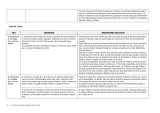 Promover el desarrollo de actitudes cooperativas y solidarias en las actividades cotidianas para que el
                                                                                                              valor de la solidaridad pueda aprenderse a través de pequeñas acciones que involucren al grupo. Por
                                                                                                              ejemplo: la redacción de una carta adjuntando dibujos para algún niño que padezca alguna enfermedad
                                                                                                              por la que debe ausentarse de clase, prepararle una bienvenida a un nuevo compañero, una despedida a
                                                                                                              alguien que debe irse, etcétera.


   Sala de 4 años


       EJES                                             CONTENIDOS                                                                               ORIENTACIONES DIDÁCTICAS

 El conocimien-      La iniciación en el conocimiento de sí mismo: la expresión de los sentimientos, en       Proponer lecturas de cuentos infantiles que sirvan como puerta de acceso al tema de los sentimientos,
 to y cuidado        un clima de confianza y respeto. Seguridad e inseguridad de sí mismo: la timidez.        expresión de opiniones, ideas, etc; puede trabajarse en conjunto con el Área Prácticas Sociales del
 de sí y de los      ¿Qué siento? ¿Cómo me siento? ¿Qué me gusta y qué no me gusta? Juego                     Lenguaje.
 demás               dramático.                                                                               Para el desarrollo de la dimensión biológica remitirse al área de Ambiente social, natural y tecnológico”.
                     El conocimiento del cuerpo: la dimensión biológica y la dimensión cultural. Partes       Para el conocimiento de las partes del cuerpo (Por ejemplo: Dos manos, dos ojos, dos brazos, una
                     que lo componen. Alimentación y vestido.                                                 boca, una nariz, etcétera). Se sugiere trabajar con los juegos propuestos por las Áreas Matemática y
                                                                                                              Lenguajes Artísticos.
                                                                                                              Dado que en el juego el cuerpo interviene como instrumento para la realización del mismo y que éste
                                                                                                              es fundamental en los niños de 4 años, se recomienda trabajar a través del juego dramático el reconoci-
                                                                                                              miento de las partes del cuerpo, la importancia del vestido y de la alimentación. También es importante
                                                                                                              plantear el juego con juguetes que facilite el trabajo con el mismo.
                                                                                                              Con respecto a la seguridad e inseguridad de los niños, la timidez y la inhibición, la tarea del docente
                                                                                                              es fundamental ya que deberá propiciar la confianza en el niño de tales características, al mismo tiempo
                                                                                                              que la cercanía y el acompañamiento, hasta que puedan vencer sus inhibiciones. Se sugiere trabajar
                                                                                                              con algún personaje de ficción que tenga algunas características de un niño de 4 años (inseguro, tími-
                                                                                                              do) y que entre los niños lo ayuden a superar situaciones que vayan sugiriendo entre todos. Se puede
                                                                                                              dramatizar simulando una situación o también recurrir al uso de títeres.
 El conocimien-      La iniciación en el cuidado de sí: la iniciación en los hábitos de higiene relacio-      Promover el cuidado de sí, a través de la incorporación de hábitos de higiene en relación con la preven-
 to y cuidado        nados con la salud. ¿Qué actividades pueden hacer solos?: lavarse las manos              ción de enfermedades. Por ejemplo: saber que antes de merendar o después de una actividad plástica, o
 de sí y de los      (antes de las comidas, luego de realizar alguna actividad), ir al baño, cepillarse los   bien al regreso del momento de recreación se deben lavar las manos.
 demás               dientes, ordenar los juguetes utilizados, etcétera. El cuidado del entorno.              El cuidado de sí mismo implica el cuidado del entorno, consultar el Área Ambiente Social, Natural y
                                                                                                              Tecnológico. Se recomienda el trabajo con juego de roles.
                     La iniciación en el conocimiento y cuidado de los demás: El conocimiento de los          Se sugiere trabajar la importancia de las personas con las que se comparte a diario que pueden ayudar
                     demás, ofrecimiento y solicitud de ayuda. ¿Cómo puedo ayudar y en qué a mis              en algunas ocasiones o puedan necesitar la ayuda del otro; también es necesario insistir en el respeto
                     compañeros? ¿Cómo pueden ayudarme mis compañeros y mis amigos. Juego de                  por el trabajo del otro.
                     roles.



92  |  Diseño Curricular para Educación Inicial
 