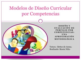 Modelos de Diseño Curricular
por Competencias
DISEÑO Y
EVALUACIÓN DE
PERFILES POR
COMPETENCIAS:
UNA
APROXIMACIÓN
METODOLÓGICA

Tutora : Bettys de Arena.
Realizado: Bessie Niño

 