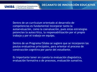 Currículo por Competencias/
Planificación Didáctica
DECANATO DE INNOVACIÓN EDUCATIVA
Dentro de un currículum orientado al ...
