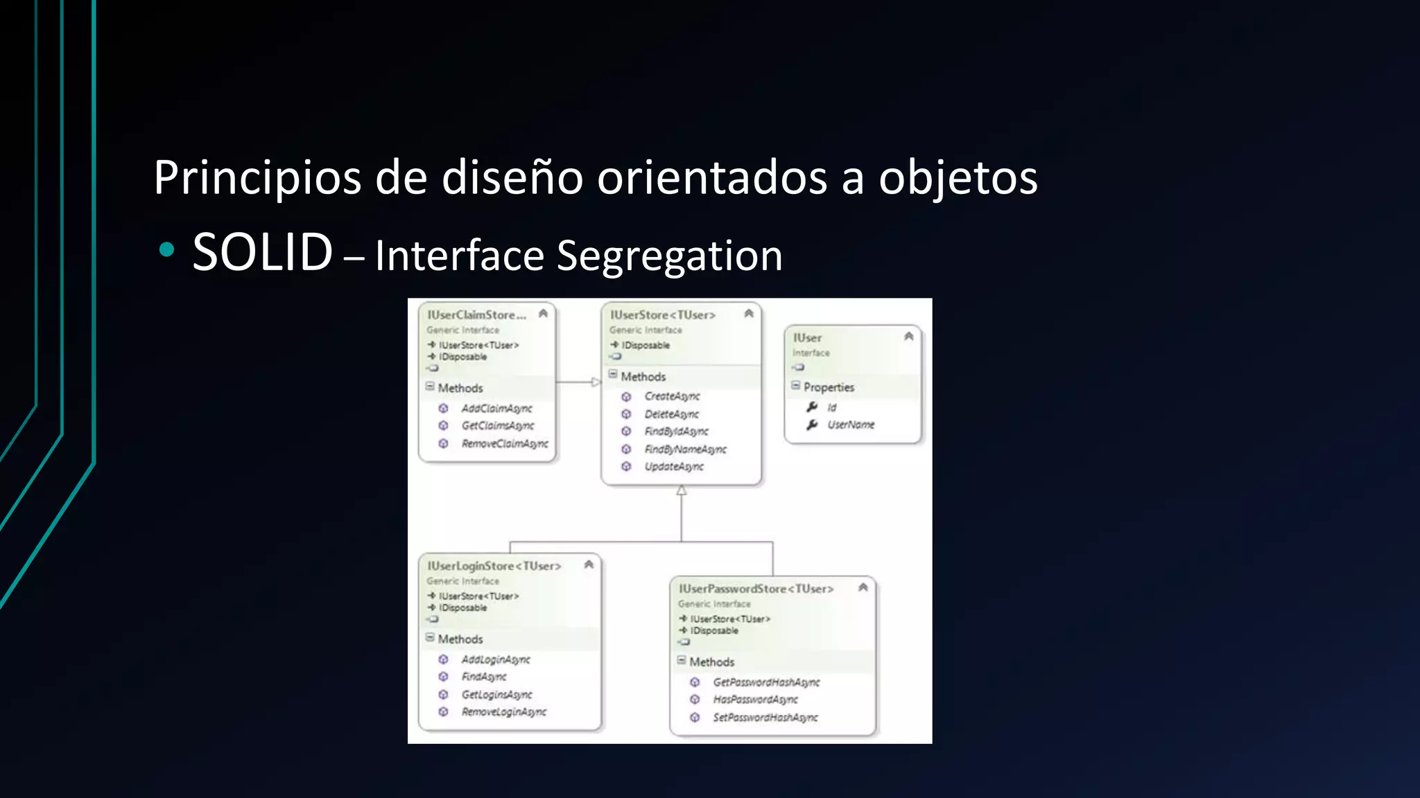 Principios de diseño orientados a objetos
• SOLID – Interface Segregation
 