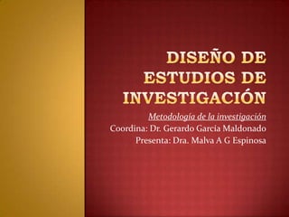 Metodología de la investigación
Coordina: Dr. Gerardo García Maldonado
      Presenta: Dra. Malva A G Espinosa
 