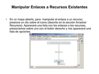 Manipular Enlaces a Recursos Existentes <ul><li>En un mapa abierto, para  manipular el enlace a un recurso, presione un cl...