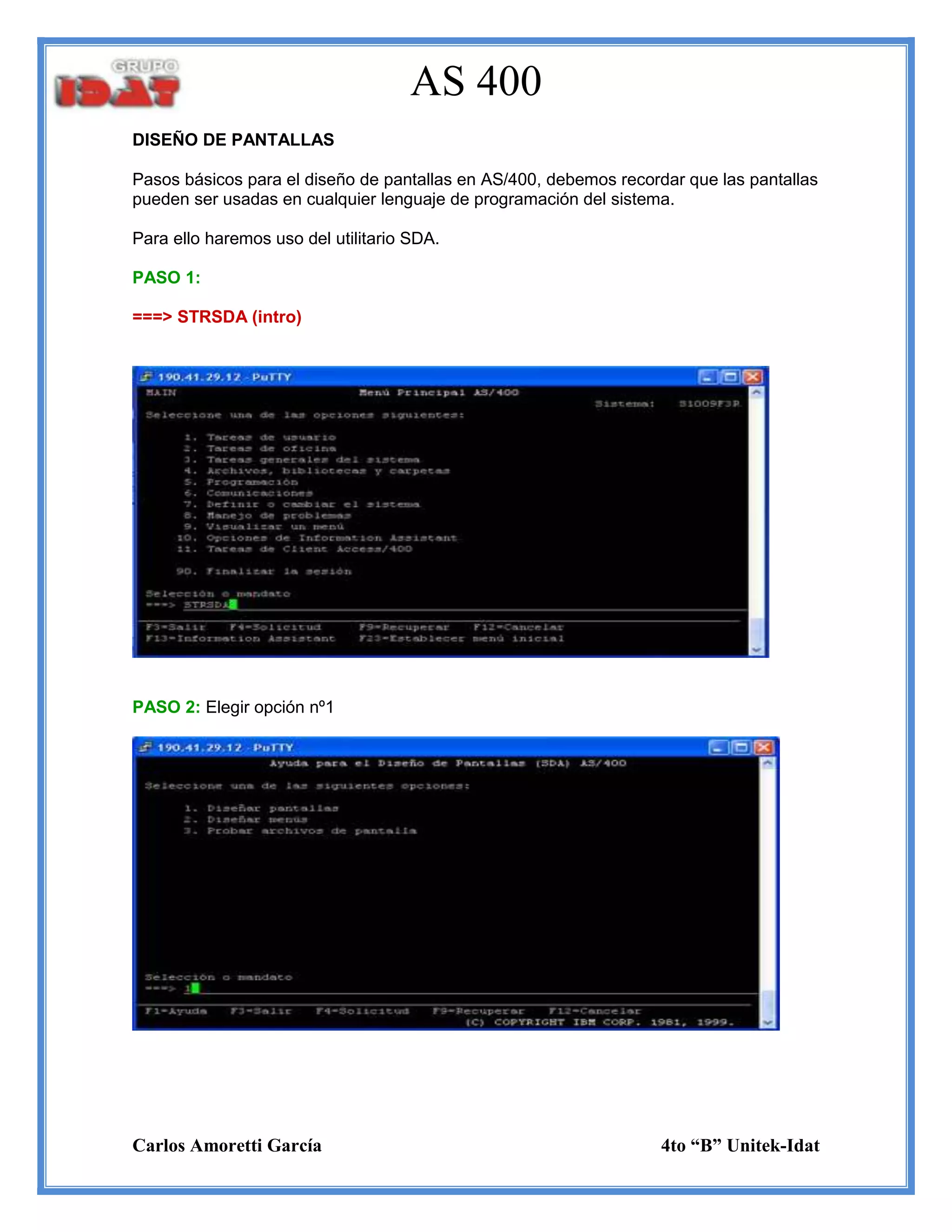 Diseño de pantallas en as400 | DOCX | Computing | Technology & Computing