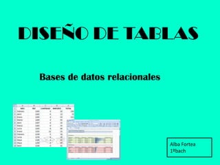 DISEÑO DE TABLAS
Bases de datos relacionales
Alba Fortea
1ºbach
 